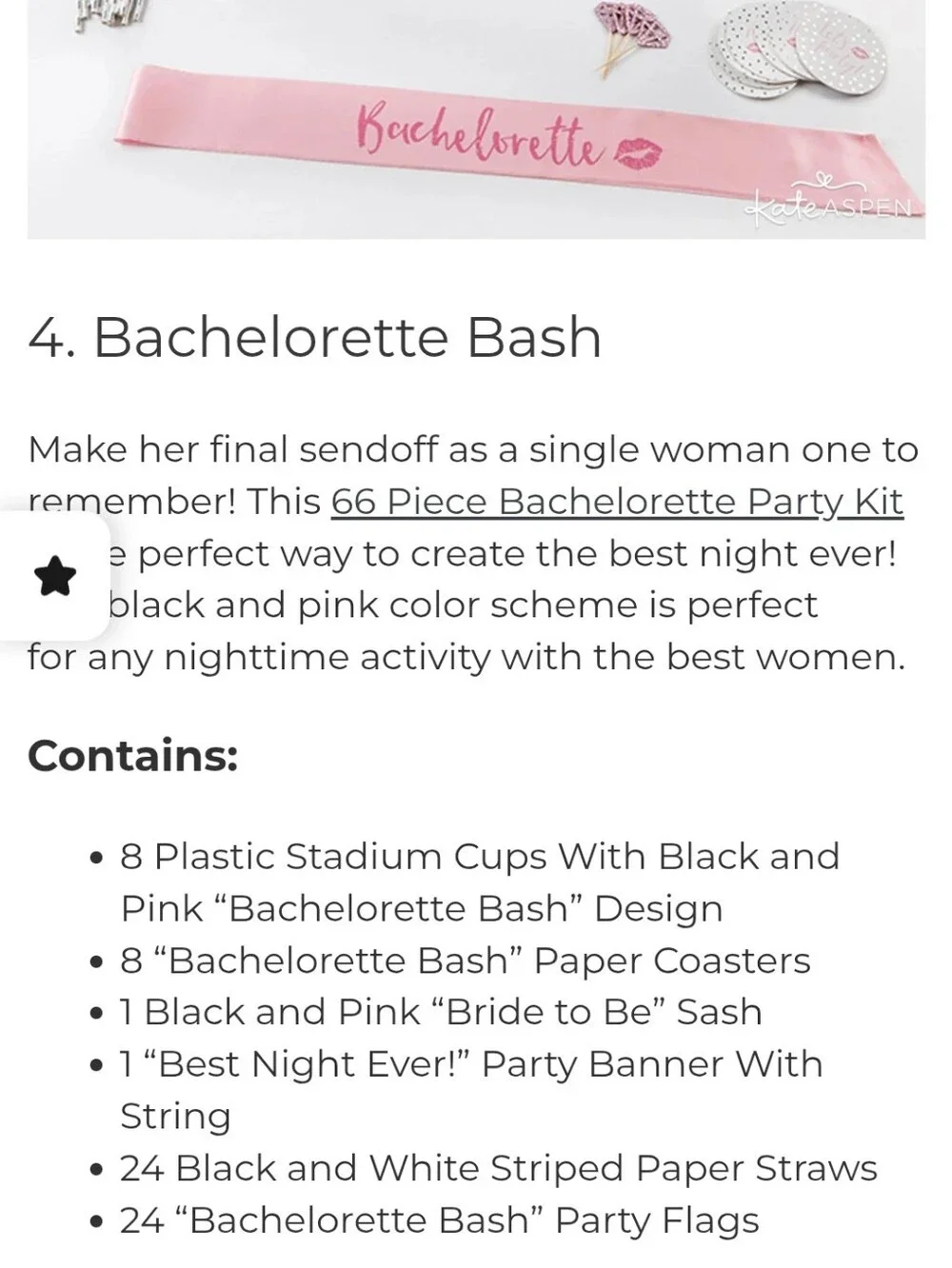 Kate Aspen Bachelorette Party Kit - Pink and Silver Decorations New In Box